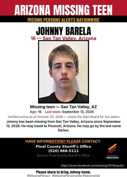 Missing person flyer for Johnny Barela
