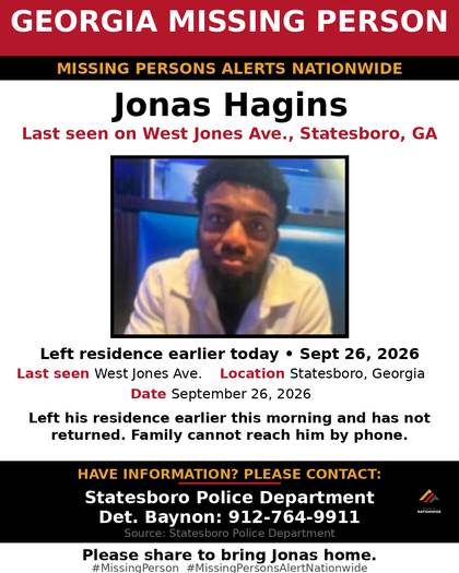 Missing person flyer for Jonas Hagins