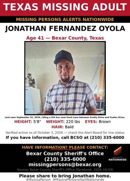 Missing person flyer for Jonathan Fernandez Oyola