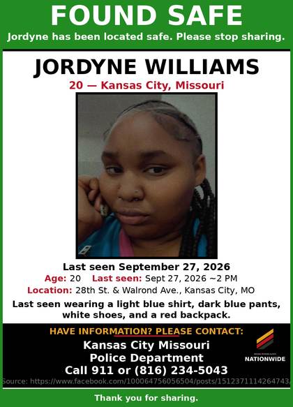Found safe flyer for Jordyne Williams