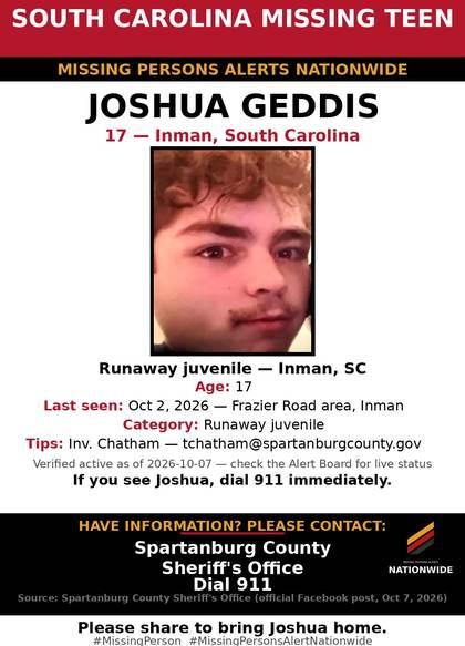 Missing person flyer for Joshua Geddis