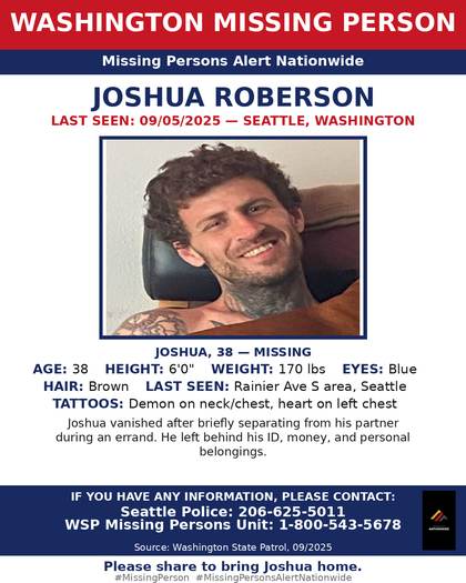 Missing person flyer for Joshua Roberson
