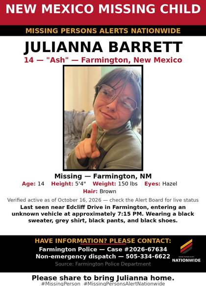 Missing person flyer for Julianna Barrett