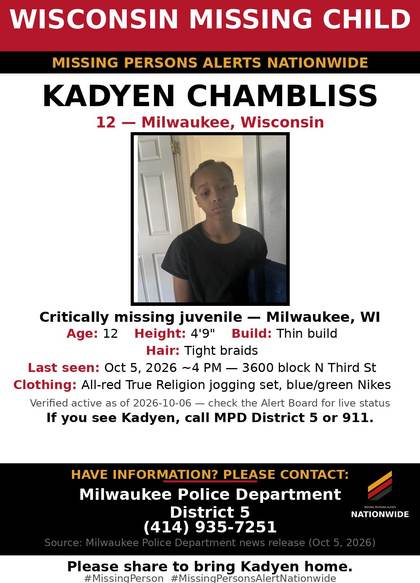 Missing person flyer for Kadyen Chambliss