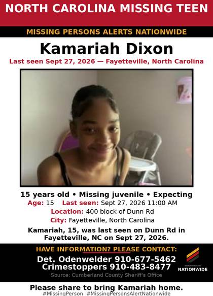 Missing person flyer for Kamariah Dixon