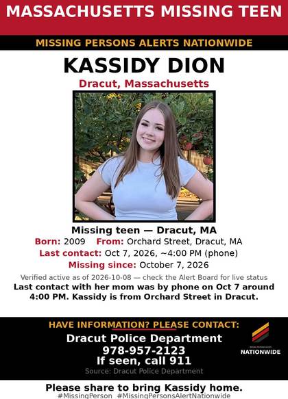 Missing person flyer for Kassidy Dion