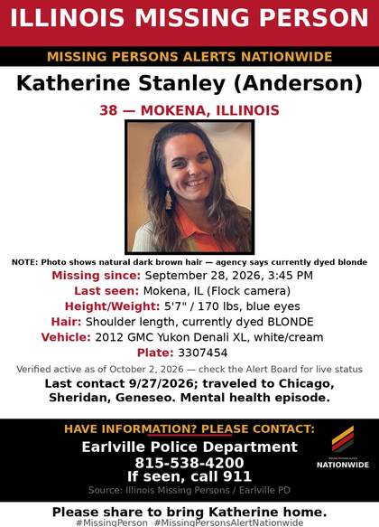 Missing person flyer for Katherine Stanley (Anderson)