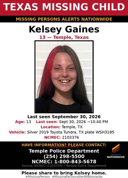 Missing person flyer for Kelsey Gaines
