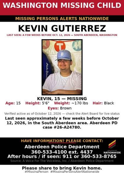 Missing person flyer for Kevin Gutierrez