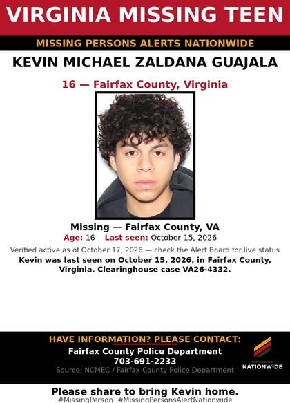Missing person flyer for Kevin Michael Zaldana Guajala