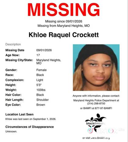 Missing person flyer for Khloe Raquel Crockett