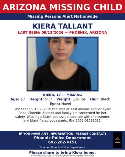 Missing person flyer for Kiera Tallant