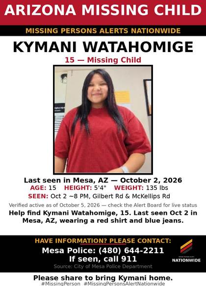 Missing person flyer for Kymani Watahomige
