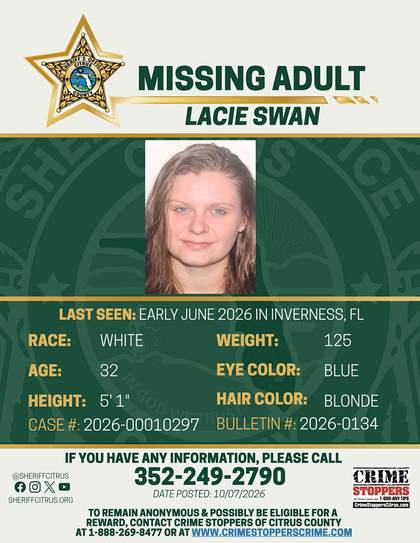 Missing person flyer for Lacie Swan