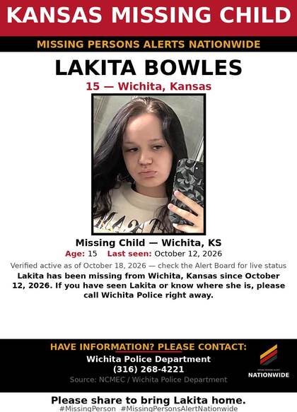 Missing person flyer for Lakita Bowles