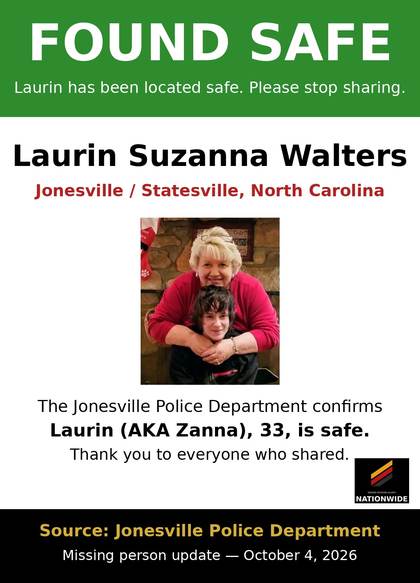 Found safe flyer for Laurin Suzanna Walters