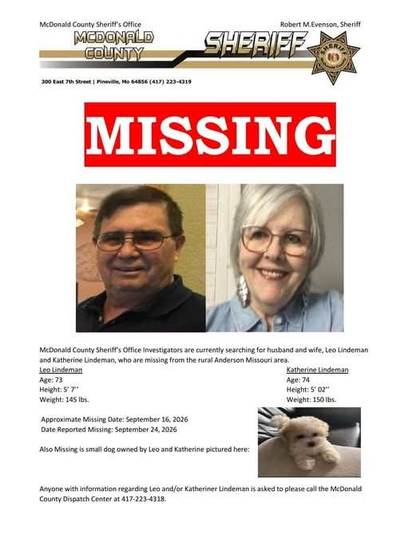 Missing person flyer for Leo and Katherine Lindeman