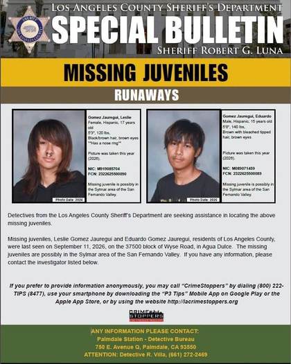 Missing person flyer for Leslie and Eduardo Gomez Jauregui