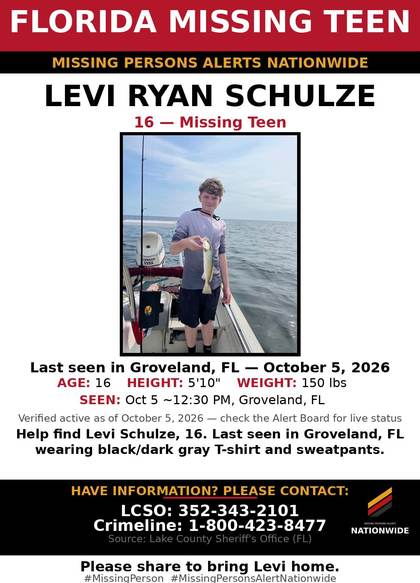 Missing person flyer for Levi Ryan Schulze