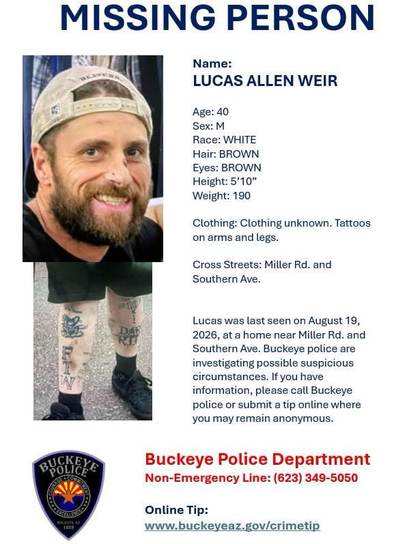 Missing person flyer for Lucas Allen Weir
