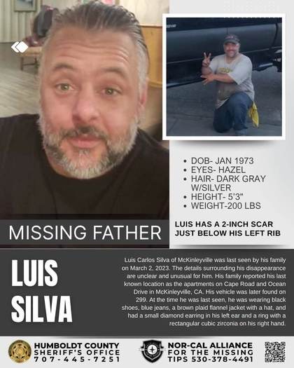 Missing person flyer for Luis Carlos Silva