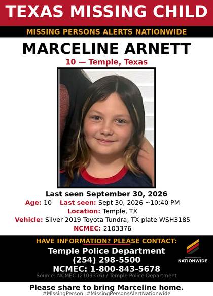 Missing person flyer for Marceline Arnett