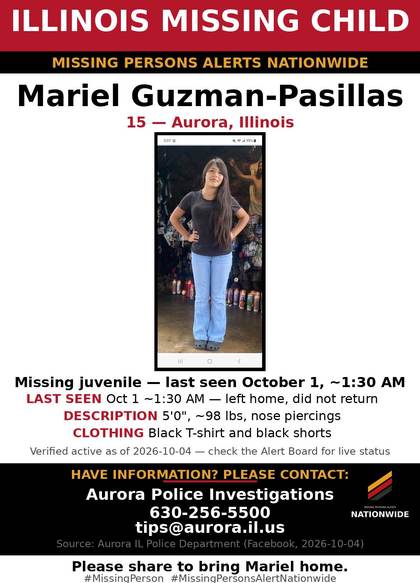 Missing person flyer for Mariel Guzman-Pasillas