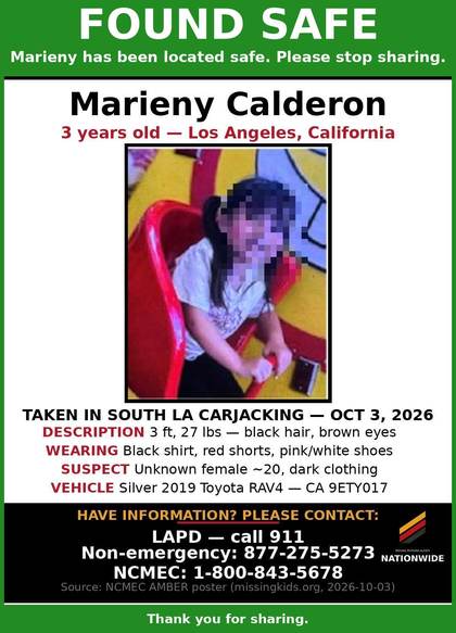 Found safe flyer for Marieny Calderon
