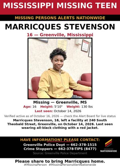 Missing person flyer for Marricques Stevenson