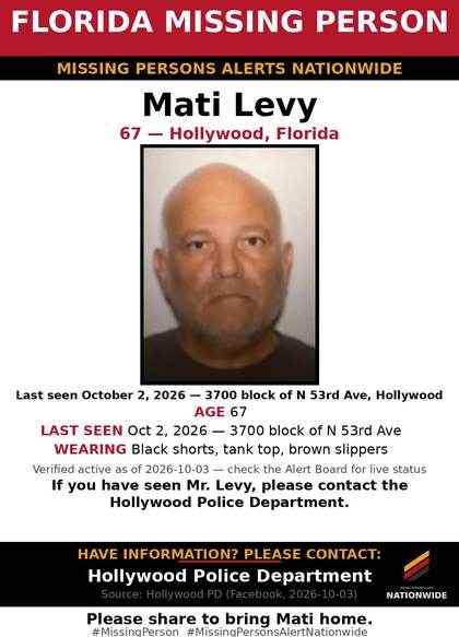 Missing person flyer for Mati Levy