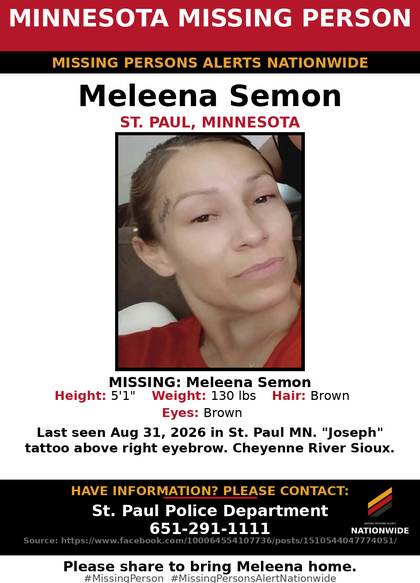 Missing person flyer for Meleena Semon