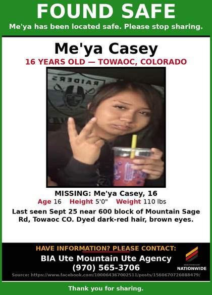 Found safe flyer for Me'ya Casey