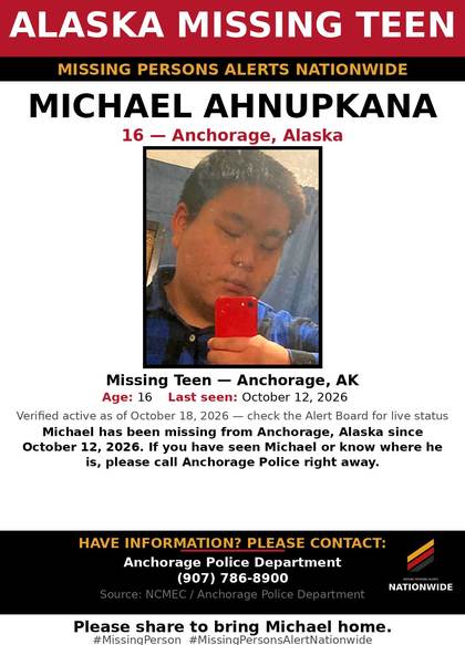 Missing person flyer for Michael G Ahnupkana