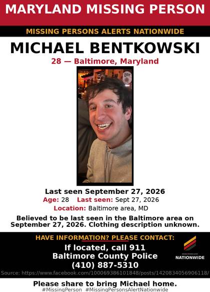 Missing person flyer for Michael Bentkowski