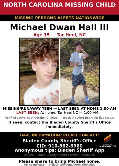 Missing person flyer for Michael Dwan Hall III