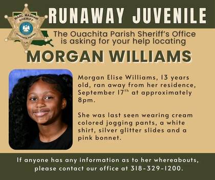 Missing person flyer for Morgan Elise Williams