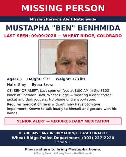 Missing person flyer for Mustapha "Ben" Benhmida