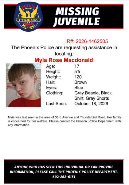 Missing person flyer for Myia Rose Macdonald