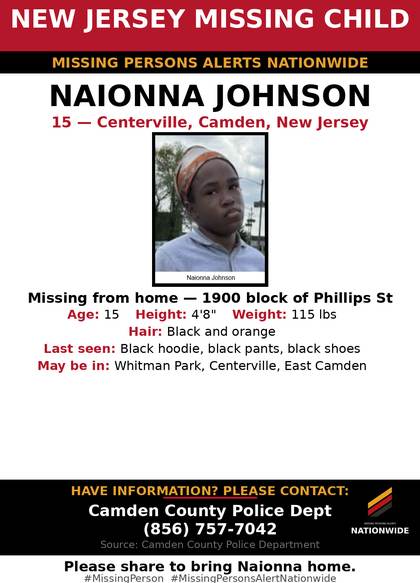 Missing person flyer for Naionna Johnson
