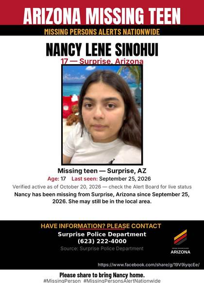 Missing person flyer for Nancy Lene Sinohui