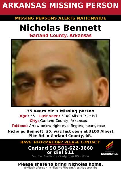 Missing person flyer for Nicholas Bennett