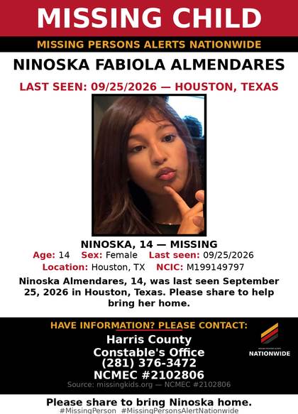 Missing person flyer for Ninoska Fabiola Almendares
