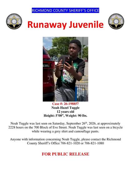 Missing person flyer for Noah Hazel Tuggle