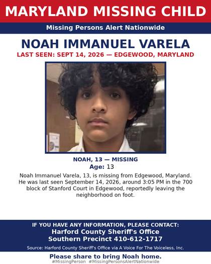 Missing person flyer for Noah Immanuel Varela