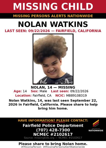 Missing person flyer for Nolan Watkins