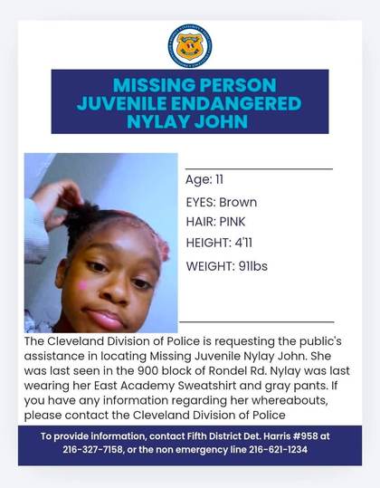 Missing person flyer for Nylay John