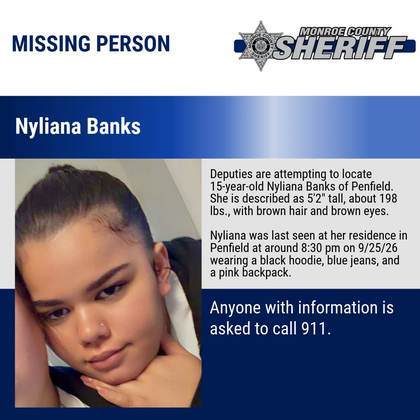 Missing person flyer for Nyliana Banks