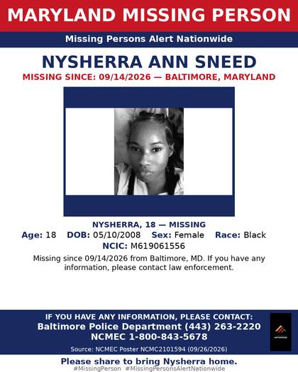 Missing person flyer for Nysherra Ann Sneed