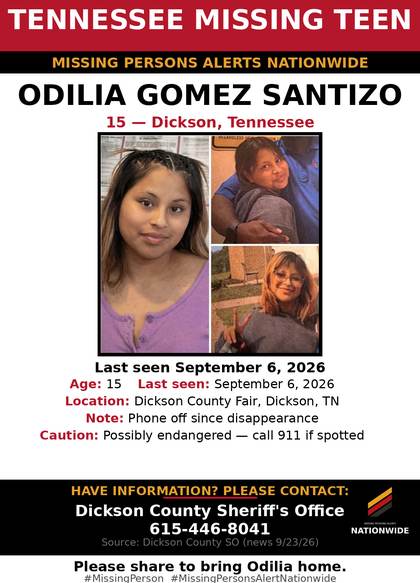Missing person flyer for Odilia Gomez Santizo