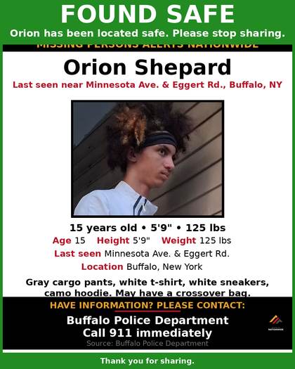 Found safe flyer for Orion Shepard